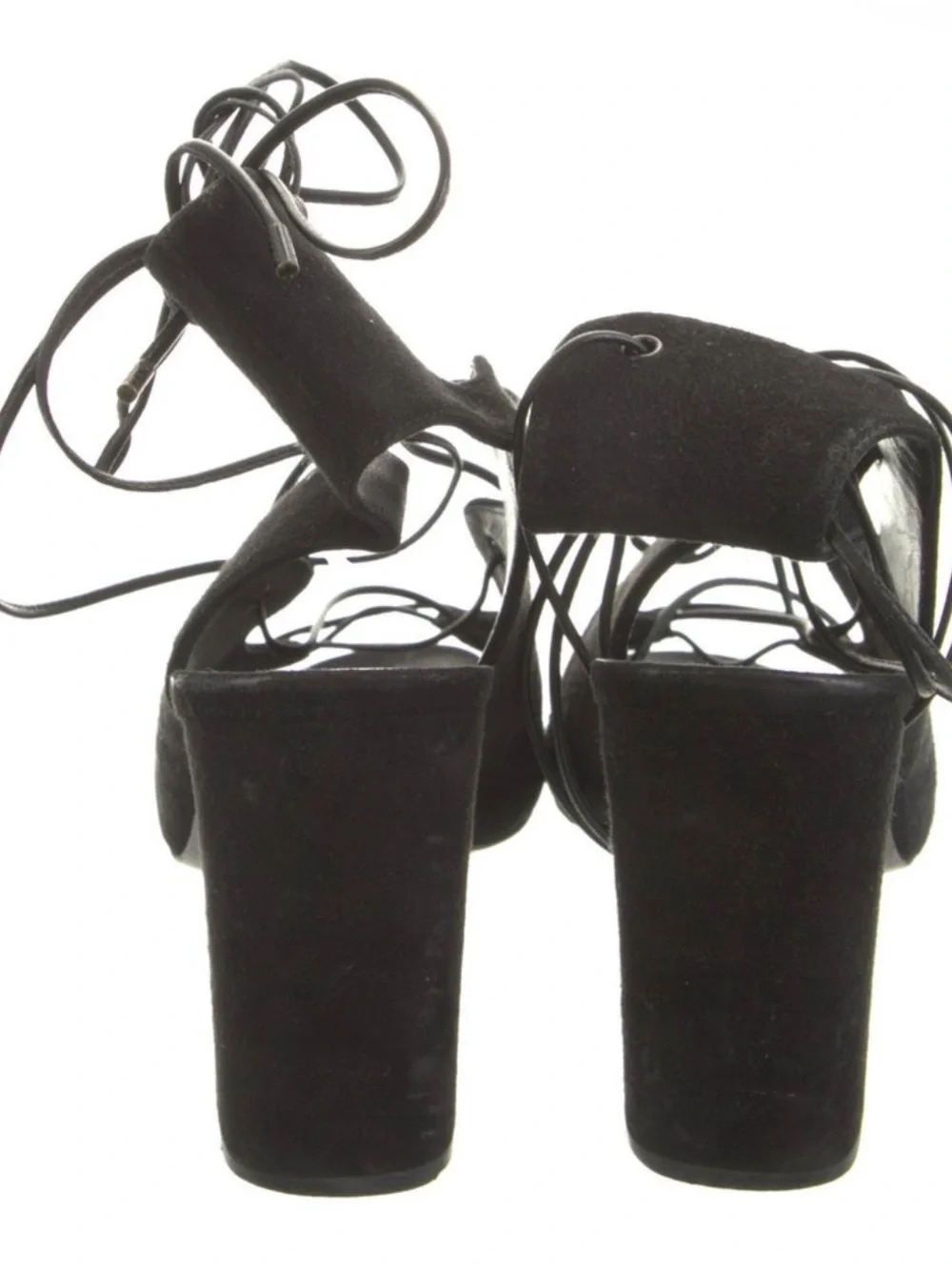 Yves Saint Laurent Black Lace-Up Suede Block Heel Sandals